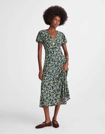 Seamed Puff-Sleeve Midi Dress Floral | Madewell