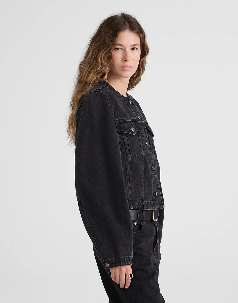Denim Cocoon-Sleeve Cropped Jacket