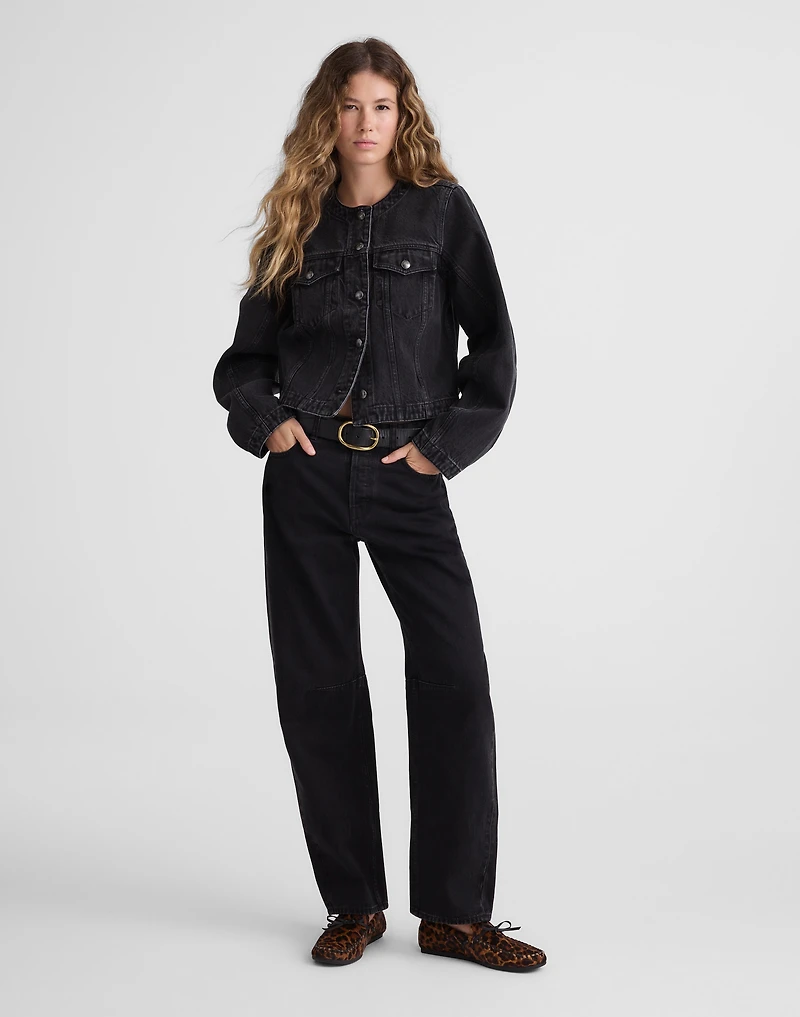 Denim Cocoon-Sleeve Cropped Jacket