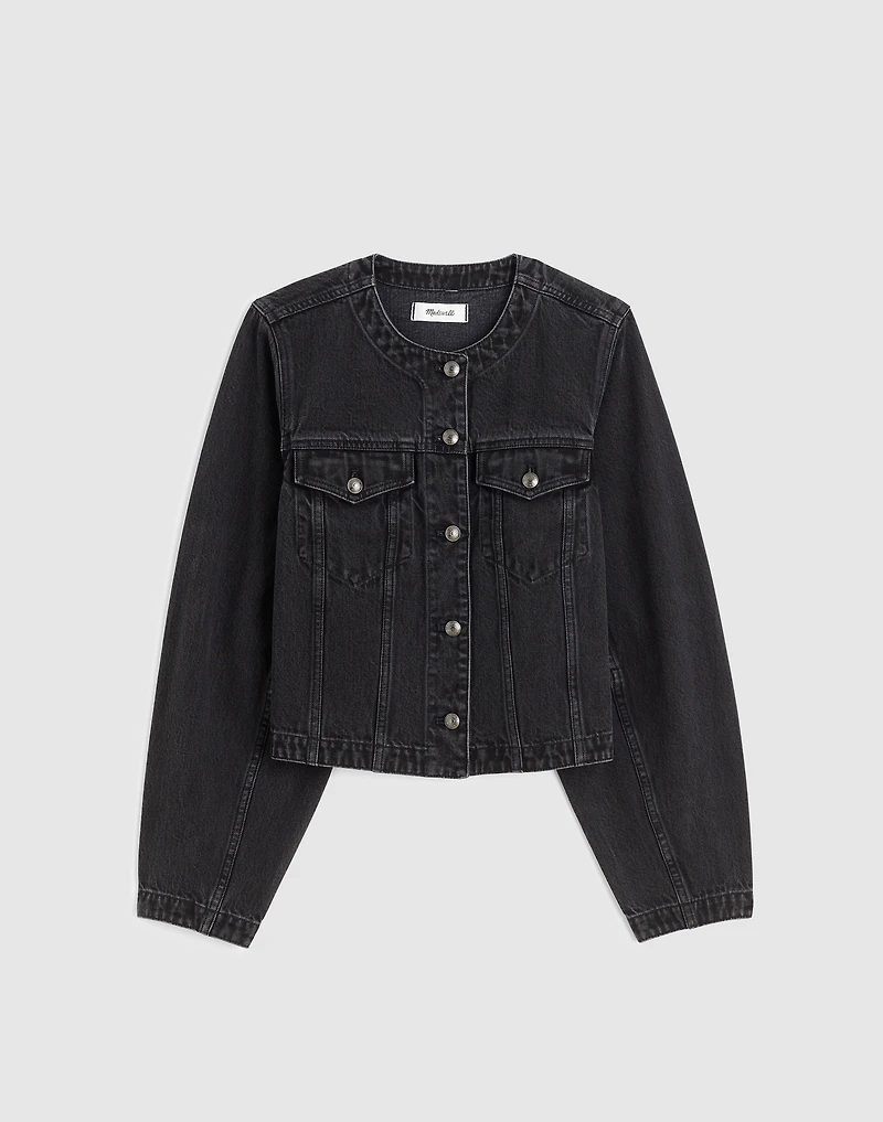 Denim Cocoon-Sleeve Cropped Jacket