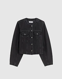 Denim Cocoon-Sleeve Cropped Jacket
