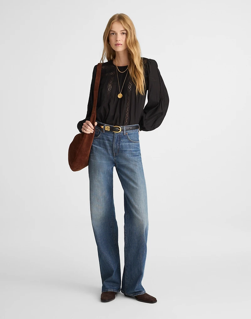 Lace-Insert Pintucked Long-Sleeve Top | Madewell