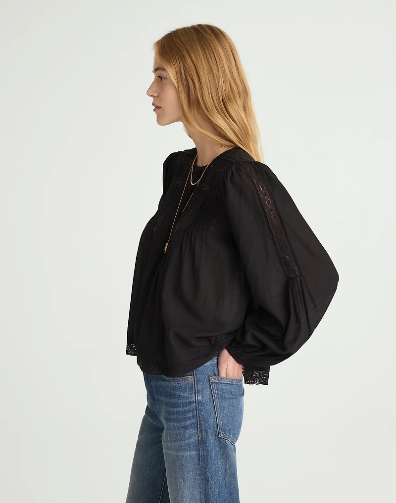 Lace-Insert Pintucked Long-Sleeve Top | Madewell