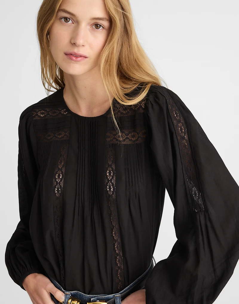 Lace-Insert Pintucked Long-Sleeve Top | Madewell