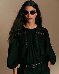 Lace-Insert Pintucked Long-Sleeve Top | Madewell