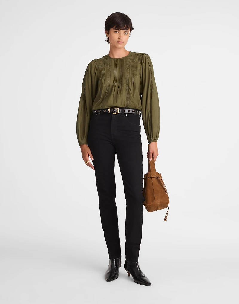 Lace-Insert Pintucked Long-Sleeve Top | Madewell
