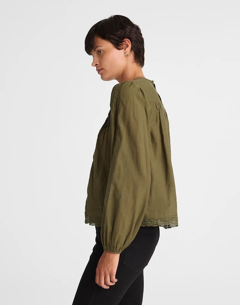 Lace-Insert Pintucked Long-Sleeve Top | Madewell