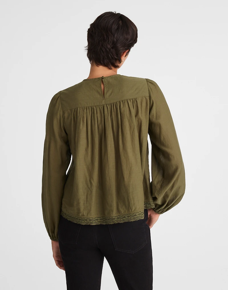 Lace-Insert Pintucked Long-Sleeve Top | Madewell