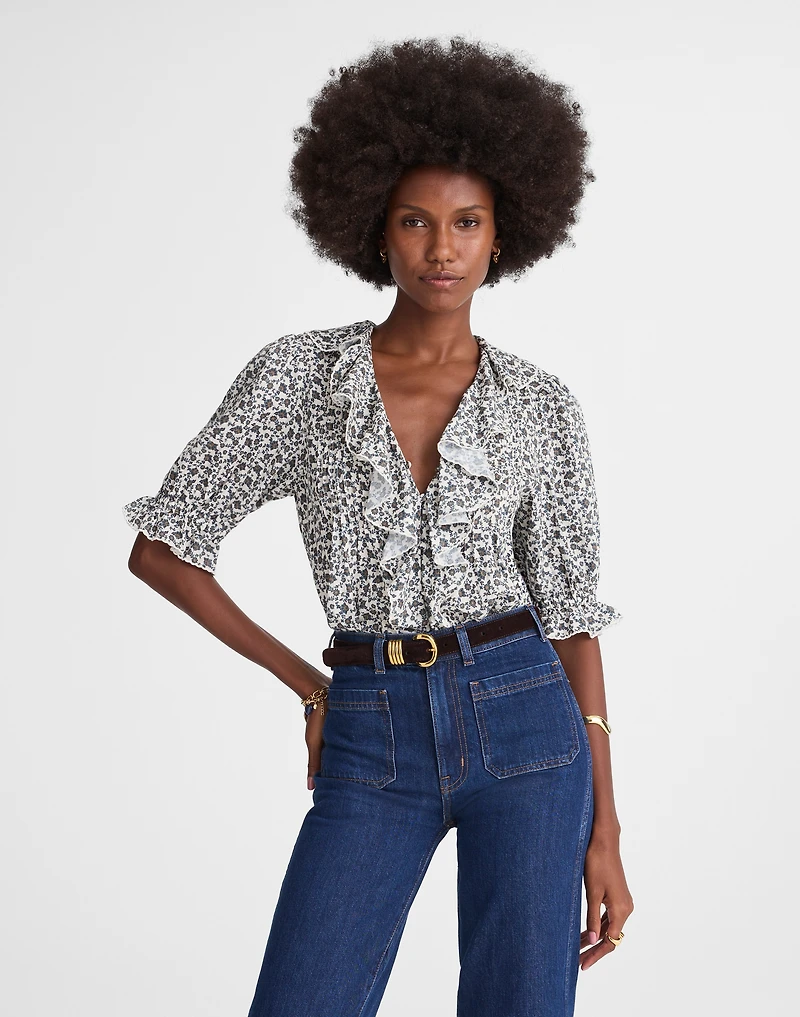 Ruffled Pintuck Puff-Sleeve Top | Madewell