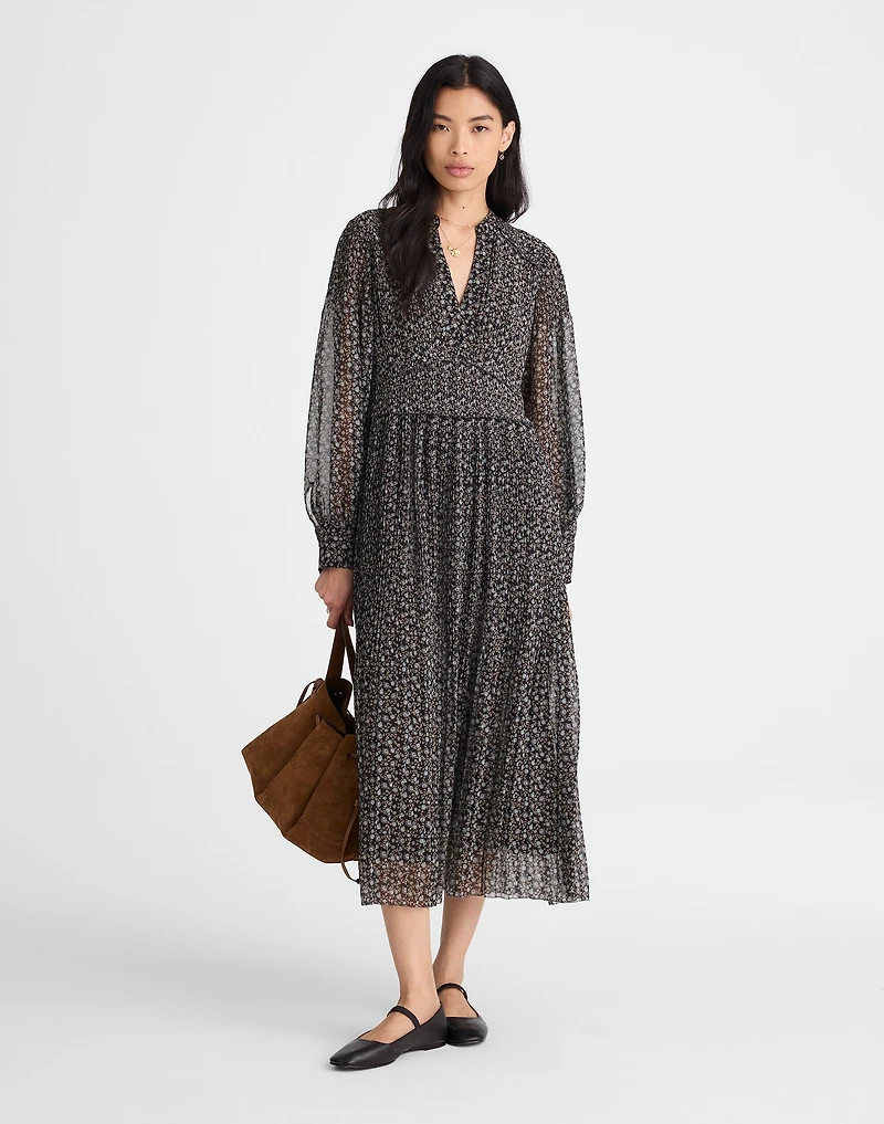 Pleated Puff-Sleeve Maxi Dress Floral | Madewell