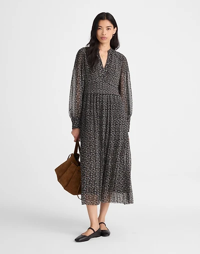 Pleated Puff-Sleeve Maxi Dress Floral | Madewell
