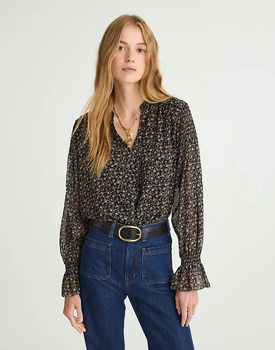 Semi-Sheer Split-Neck Top | Madewell