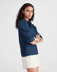 Denim Puff-Sleeve Band-Collar Shirt | Madewell