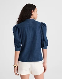 Denim Puff-Sleeve Band-Collar Shirt | Madewell