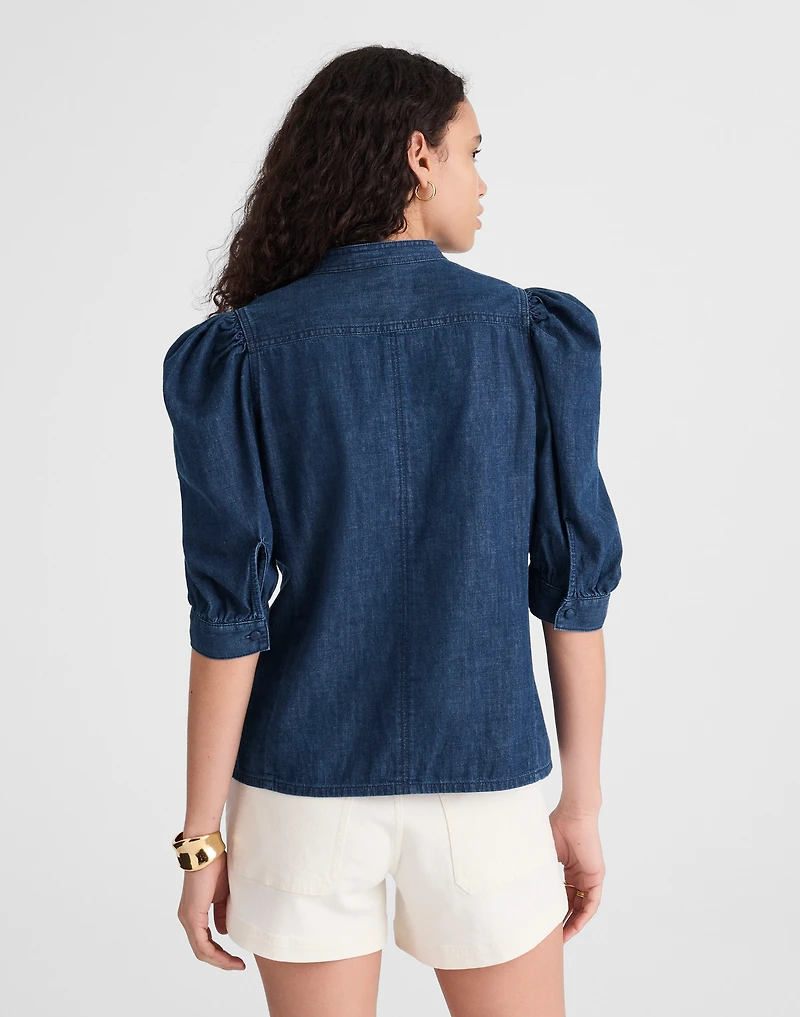 Denim Puff-Sleeve Band-Collar Shirt | Madewell