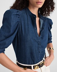 Denim Puff-Sleeve Band-Collar Shirt | Madewell