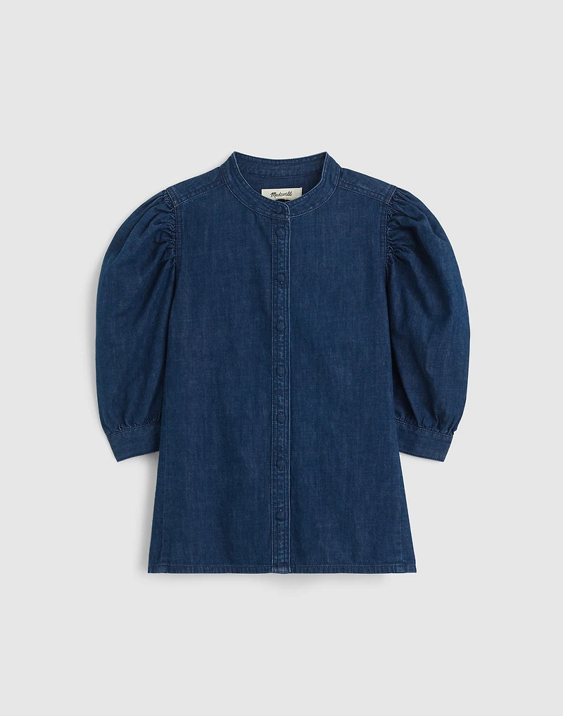 Denim Puff-Sleeve Band-Collar Shirt | Madewell