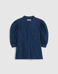 Denim Puff-Sleeve Band-Collar Shirt | Madewell