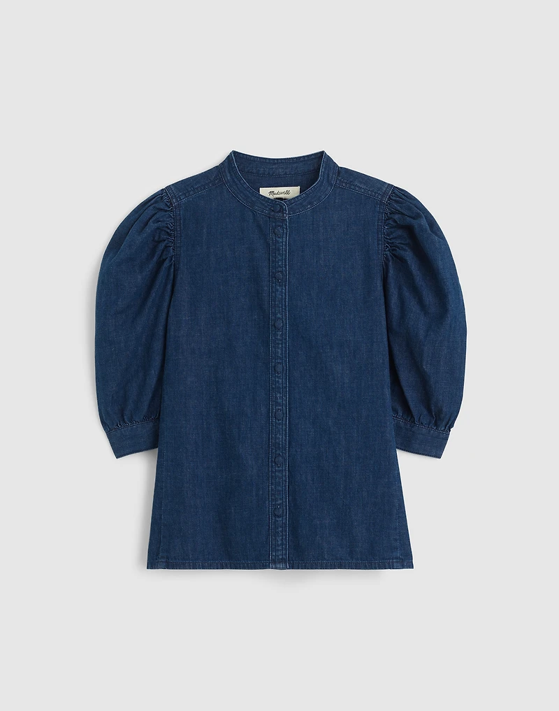 Denim Puff-Sleeve Band-Collar Shirt | Madewell