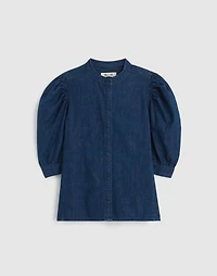 Denim Puff-Sleeve Band-Collar Shirt | Madewell