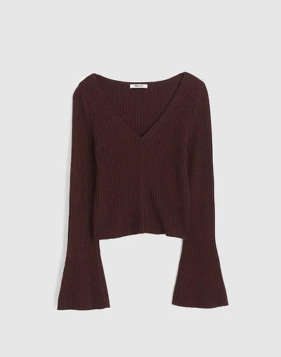 Ribbed V-Neck Sweater Top Merino Wool | Madewell