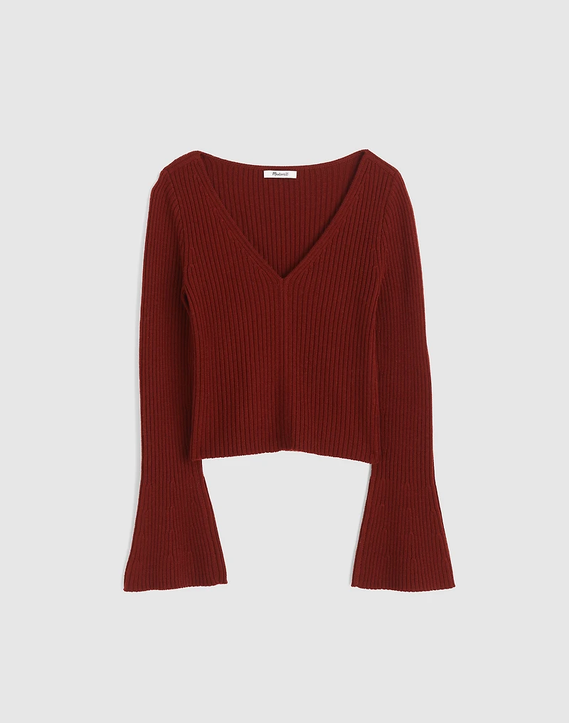 Ribbed V-Neck Sweater Top Merino Wool | Madewell