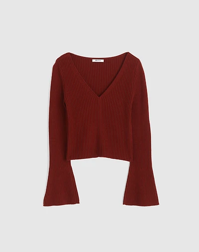 Ribbed V-Neck Sweater Top Merino Wool | Madewell