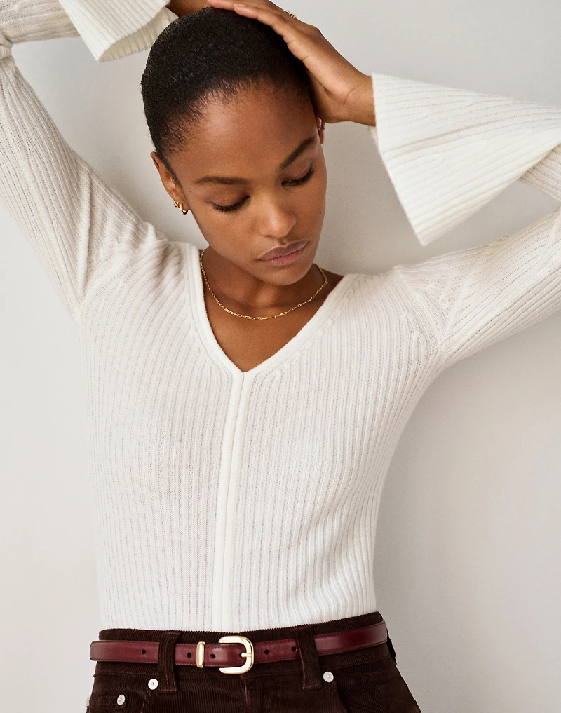 Ribbed V-Neck Sweater Top in Merino Wool | Madewell