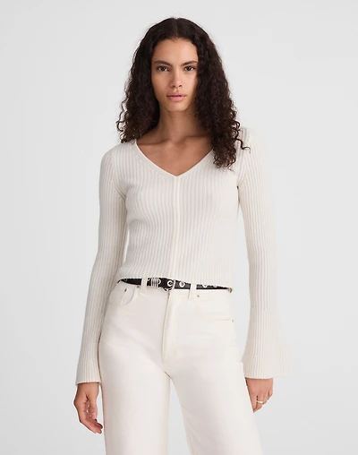 Ribbed V-Neck Sweater Top in Merino Wool | Madewell