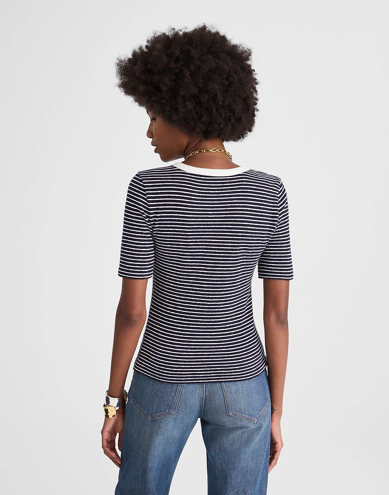 Striped Elbow-Sleeve Henley Tee | Madewell