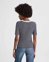 Striped Elbow-Sleeve Henley Tee | Madewell