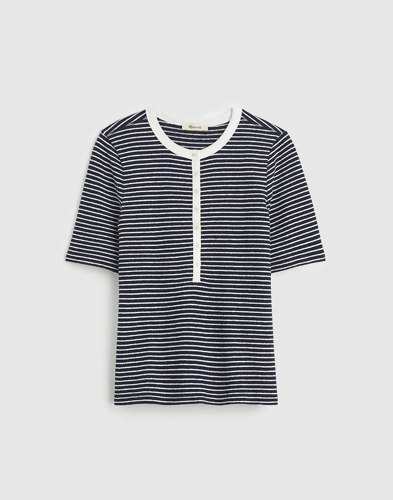 Striped Elbow-Sleeve Henley Tee | Madewell