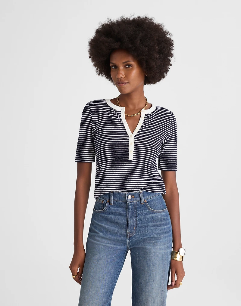 Striped Elbow-Sleeve Henley Tee | Madewell
