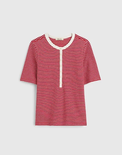 Striped Elbow-Sleeve Henley Tee | Madewell