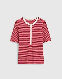 Striped Elbow-Sleeve Henley Tee | Madewell