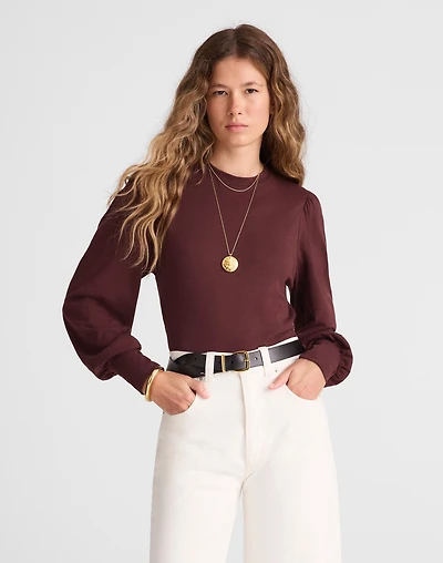 Smocked Long-Sleeve Top Soft Slub | Madewell