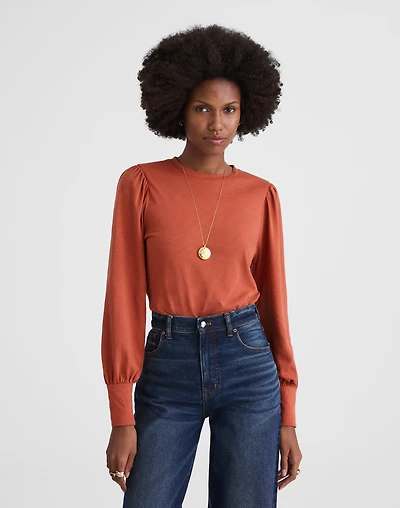 Smocked Long-Sleeve Top in Soft Slub | Madewell