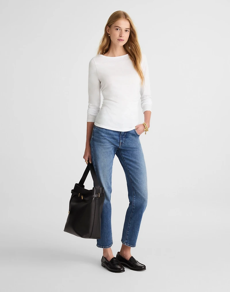 Ruched Crewneck Long-Sleeve Tee Soft Slub | Madewell