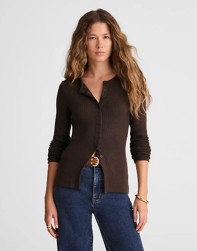 Textural Cutaway Crewneck Cardigan | Madewell