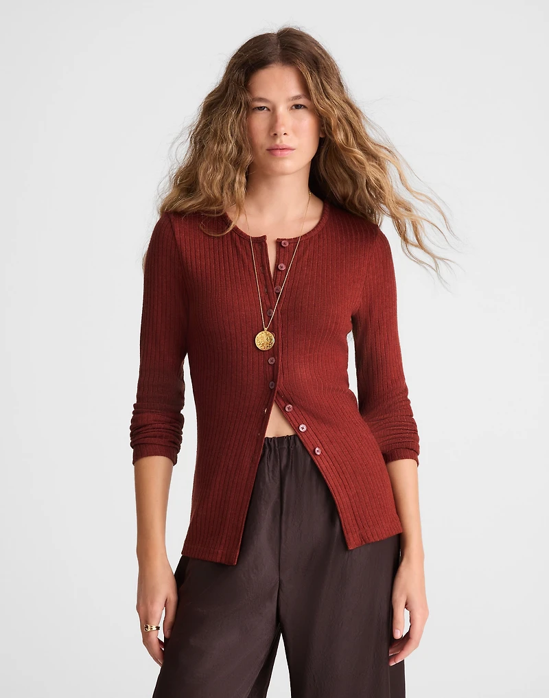 Textural Cutaway Crewneck Cardigan | Madewell