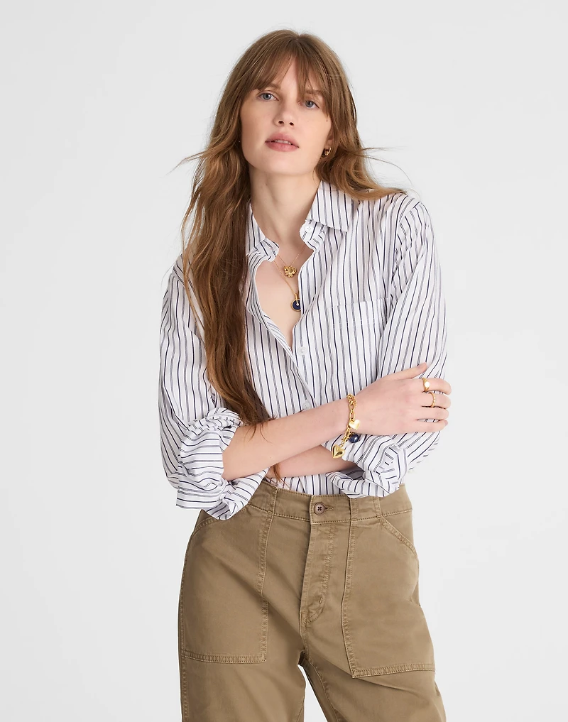 Easy Y-Neck Button-Up Shirt