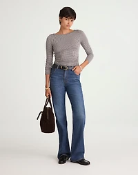 Ruched Crewneck Long-Sleeve Tee Check Jacquard | Madewell