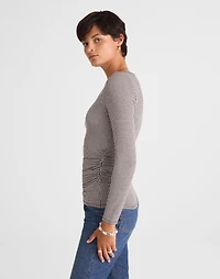 Ruched Crewneck Long-Sleeve Tee Check Jacquard | Madewell