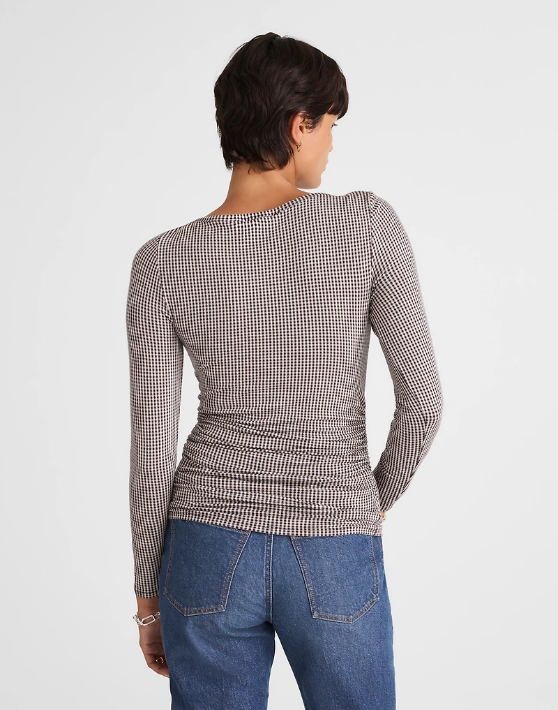 Ruched Crewneck Long-Sleeve Tee Check Jacquard | Madewell