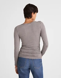 Ruched Crewneck Long-Sleeve Tee Check Jacquard | Madewell
