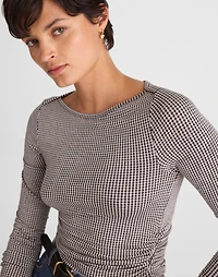 Ruched Crewneck Long-Sleeve Tee Check Jacquard | Madewell