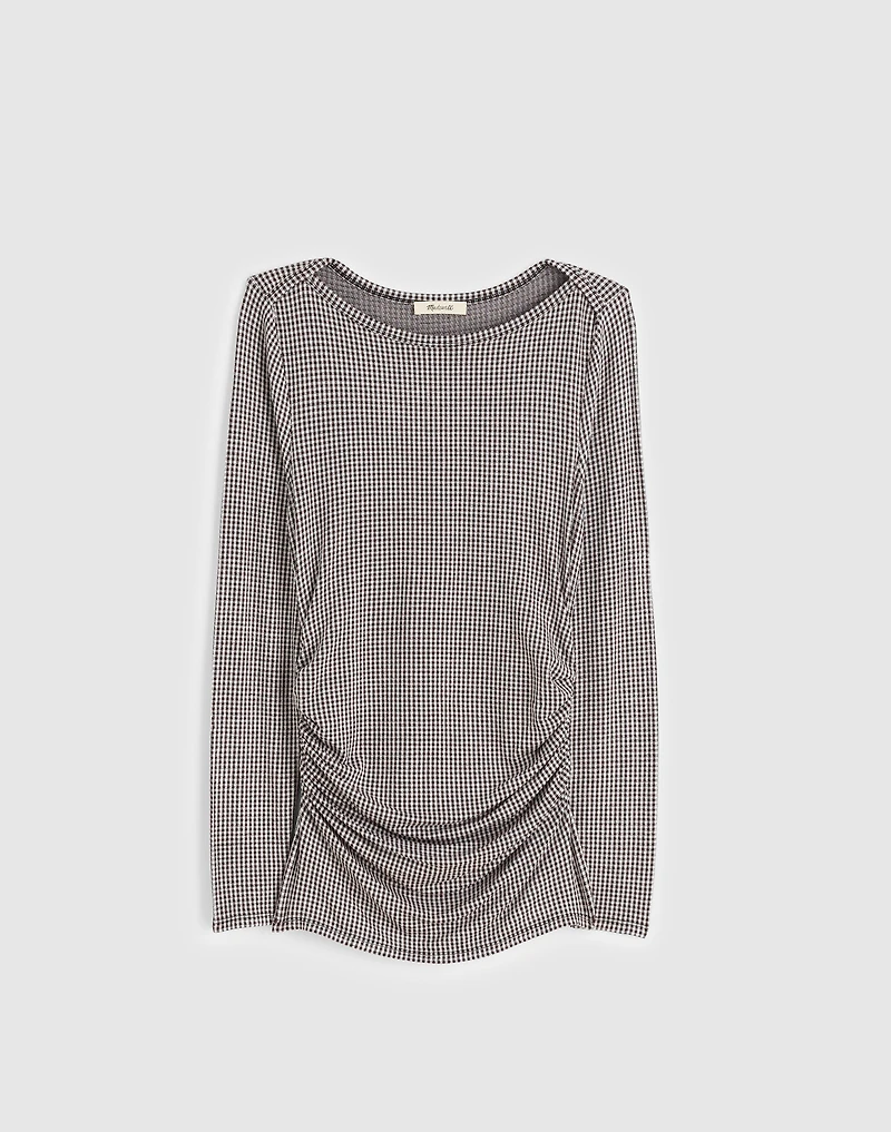 Ruched Crewneck Long-Sleeve Tee Check Jacquard | Madewell