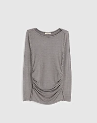 Ruched Crewneck Long-Sleeve Tee Check Jacquard | Madewell