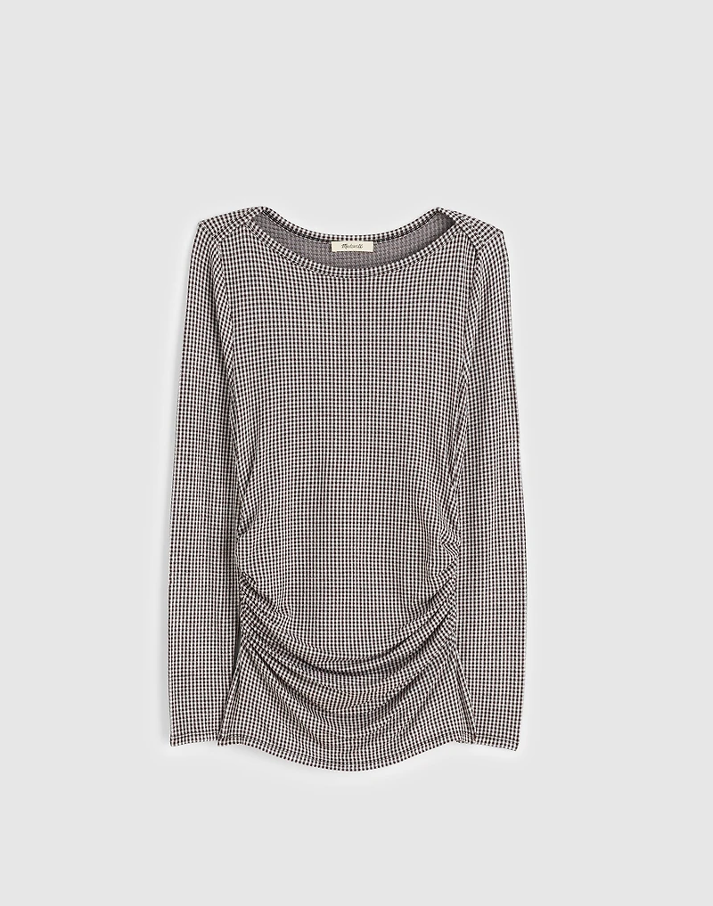 Ruched Crewneck Long-Sleeve Tee Check Jacquard | Madewell