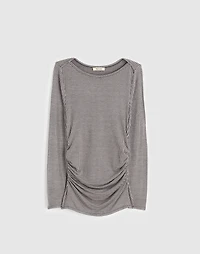Ruched Crewneck Long-Sleeve Tee Check Jacquard | Madewell